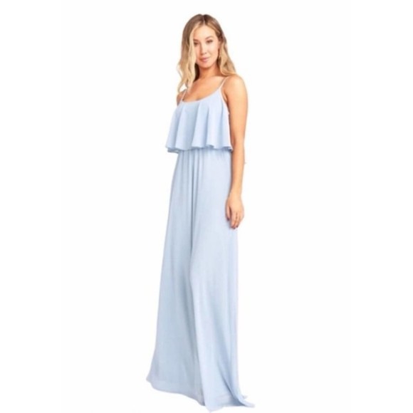 Show Me Your Mumu Womens Caitlin Ruffle Maxi Dress Steel Blue Size XS